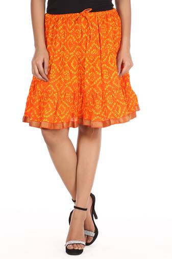 Orange printed Cotton skirts