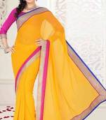Mango Yellow Color Faux Georgette Designer Saree With Blouse