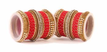 Traditional Red Bridal Bangle Set For Two Hands 1