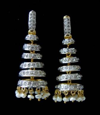 Ad White Stone Studded Jhumka With Pearls Hangings 1