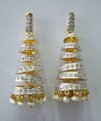 Ad White Stone Studded Jhumka With Pearls Hangings 2