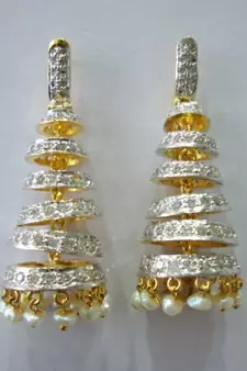 Ad White Stone Studded Jhumka With Pearls Hangings