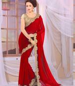 (VIP) ROYAL PARI Red embroidered georgette saree with blouse OVER STORE ONLY BRANDED ITAM SELL