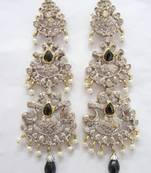 Antique Victorian White N Black Stone Studded Pearls Hangings