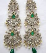 Antique Victorian White N Green Stone Studded Pearls Hangings