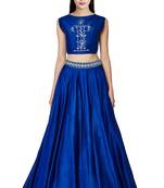Blue plain silk unstitched lehenga