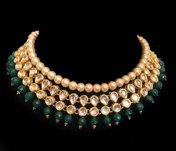 Kundan And Green Semi Precious Onyx Gemstone Choker Necklace 1