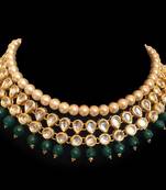 Kundan And Green Semi Precious Onyx Gemstone Choker Necklace