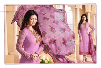 Pink embroidered georgette semi stitched salwar with dupatta 1