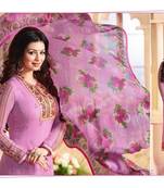 Pink embroidered georgette semi stitched salwar with dupatta