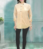 Cream plain cotton short-kurtis