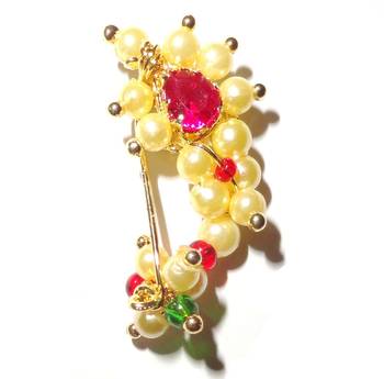 Nath Extra Small Clip type Maharashtrian traditional Nose ring of Pearl bead 1