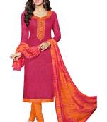 Pink embroidered cotton unstitched salwar with dupatta