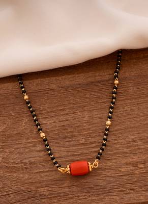 Black beads mangalsutra SHORT with coral pendant one gram gold 1