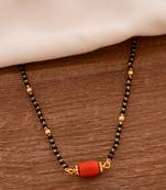 Black beads mangalsutra SHORT with coral pendant one gram gold