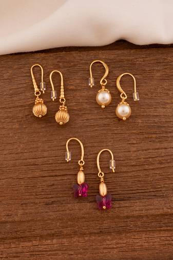 Three pairs of earrings - Swarovski crystal and pearl one gram gold