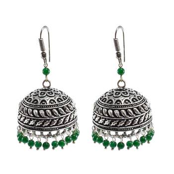 Quartz Gemstone Seductive 21.70 Grams Handmade Alloy Oxidized 3 Mm Green Crystals Jaipur Jhumki Jewellery 1