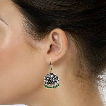 Quartz Gemstone Seductive 21.70 Grams Handmade Alloy Oxidized 3 Mm Green Crystals Jaipur Jhumki Jewellery 2