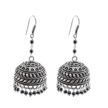 Quartz Gemstone Treated Turquoise Jhumka Earrings-Indian Jewelry-Ethnic Dome Shaped Jhumki 1