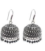 Quartz Gemstone Jaipuri Jhumka-Oxidized Jhumkai- Dome Shaped Mandmade Coral Dangle Chandelier Earring-