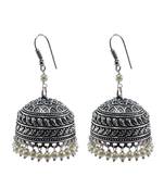 Pearl Gemstone Oxidized Handmade Jhumka Earrings-Tribal Jewellery-Jaipur Jhumki