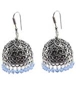Quartz Gemstone Tribal Jewellery-Alloy Oxidized Handmade Earrings-Tanzanite Crystal Beads Ethnic Jhumka-