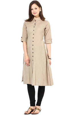 latest long khakhi color plain cotton fabric kurta 1