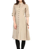 latest long khakhi color plain cotton fabric kurta