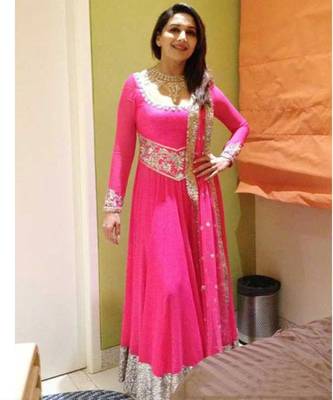 Pink embroidered georgette semi stitched salwar 1