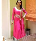 Pink embroidered georgette semi stitched salwar