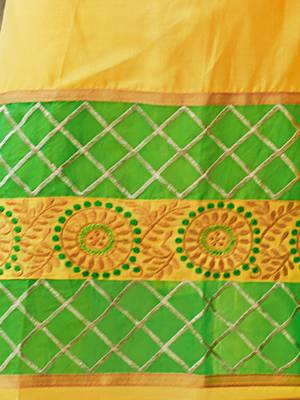 Yellow and  green glaze cotton embroidered unstitched salwar with dupatta 4