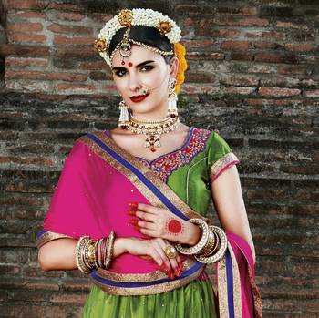 Green embroidered net unstitched lehenga 2