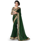 green plain georgette saree with blouse