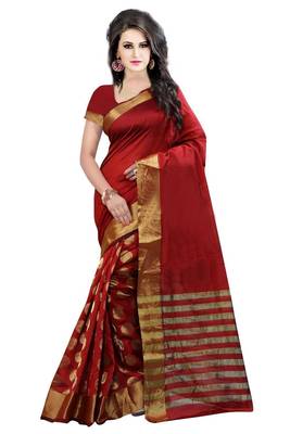 red embroidered silk saree with blouse 1
