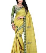 yellow embroidered cotton silk saree with blouse