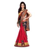 red embroidered georgette saree with blouse