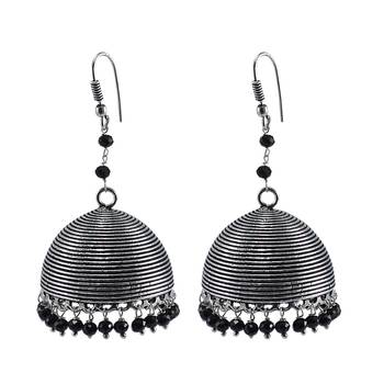 Gemstone Oxidized Handmade Black Crystal Jhumki Earrings-Tribal Jewellery 1