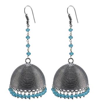 Gemstone Oxidized Handmade Jhumka Earrings-Tribal Jewellery-Jaipur Jhumki 1