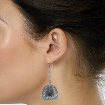 Gemstone Oxidized Handmade Jhumka Earrings-Tribal Jewellery-Jaipur Jhumki 2