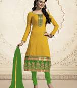 Yellow chanderi embroidered Straight Suit Dress Material