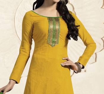 Yellow chanderi embroidered Straight Suit Dress Material 2