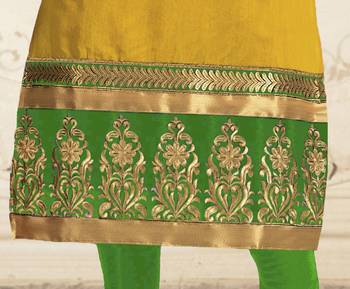 Yellow chanderi embroidered Straight Suit Dress Material 3