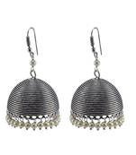 Pearl Gemstone Oxidized Handmade Jhumka Earrings-Tribal Jewellery-Jaipur Jhumki