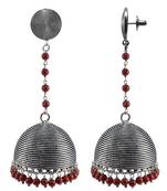Gemstone Jaipuri Round Stud Oxidized Jhumkai-Mandmade Coral Dangle Chandelier Earring-