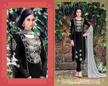 Black cotton embroidered semi stitiched salwar with dupatta 1