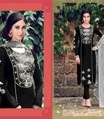 Black cotton embroidered semi stitiched salwar with dupatta