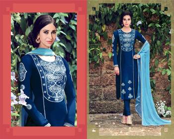 Blue cotton embroidered semi stitiched salwar with dupatta 1