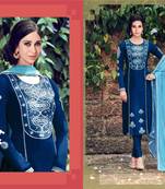 Blue cotton embroidered semi stitiched salwar with dupatta