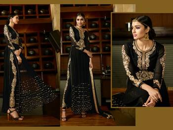 Black georgette embroidered semi stitiched salwar with dupatta 1