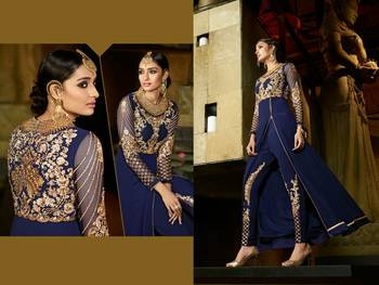 Blue georgette embroidered semi stitiched salwar with dupatta 1